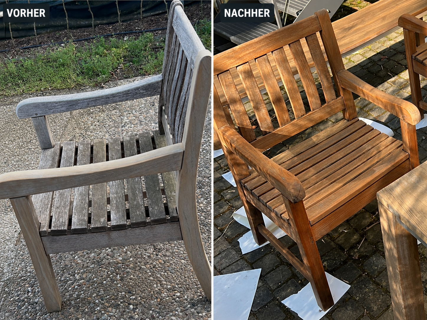 Oberflächenaufbereitung eines Gartenstuhls – Vorher-Nachher-Projekt